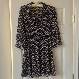 Zara Geometric Print 3/4 sleeve A-line button down collared Dress size S EUC